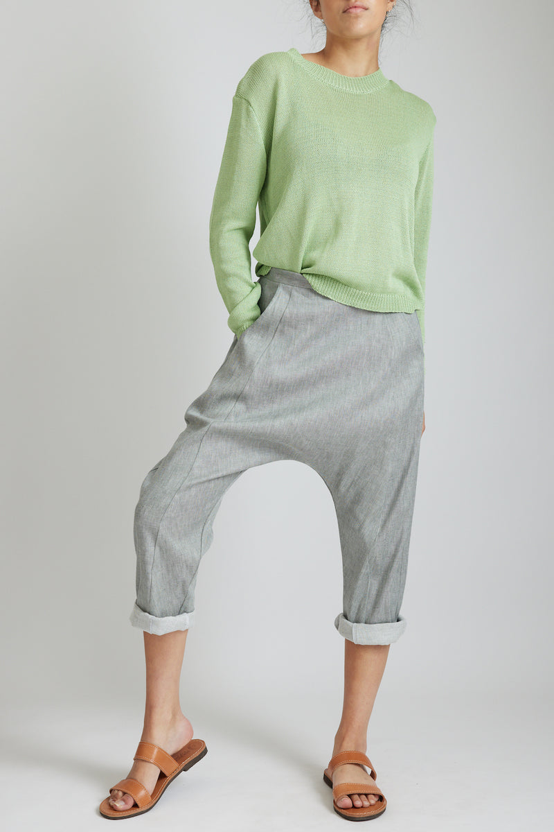 Pinstripe drop-crotch womens trousers | Haruco-vert