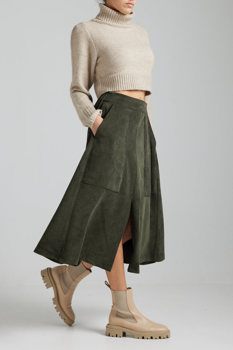 Sarah Corduroy Khaki A-Line Skirt