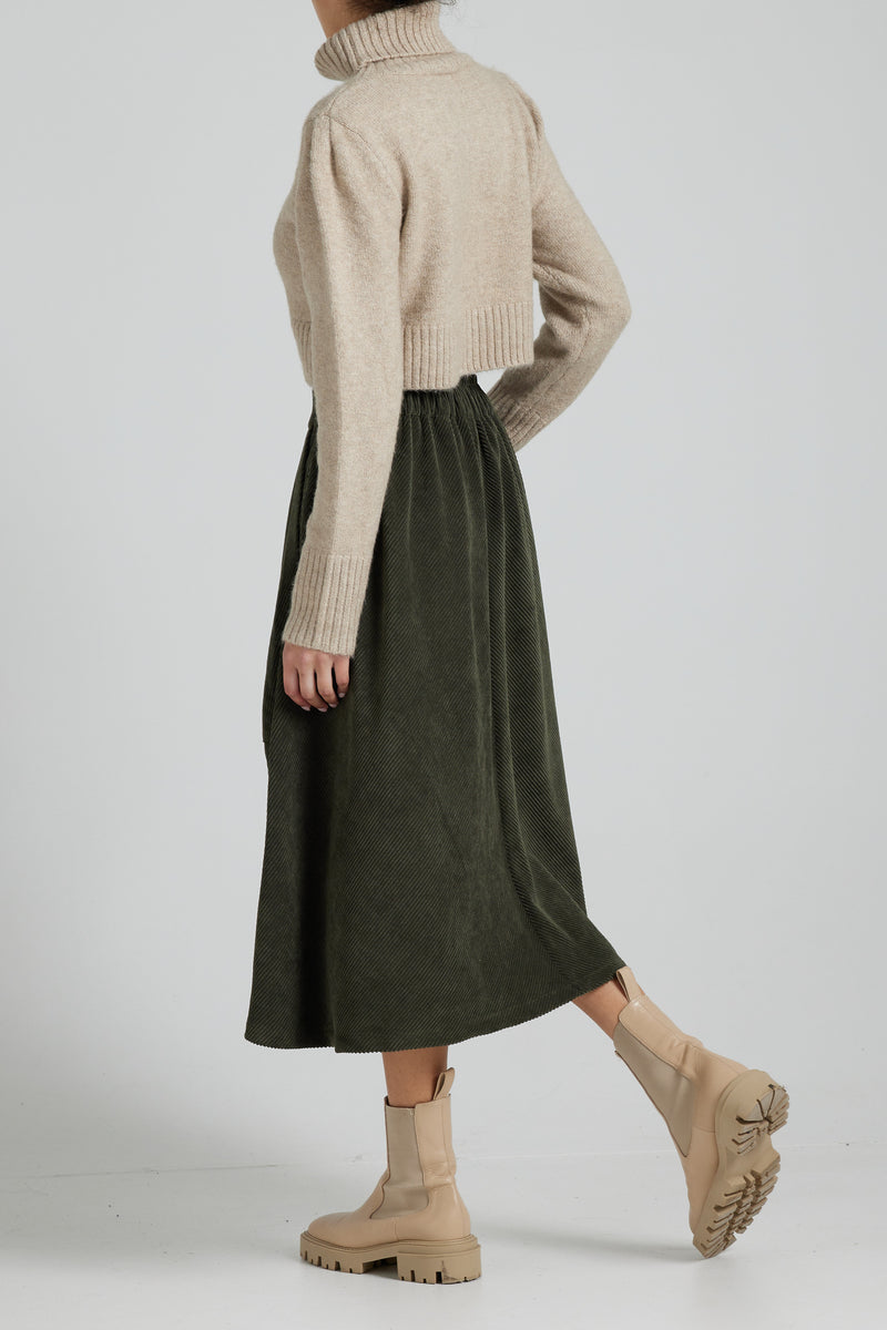 Sarah Corduroy Khaki A-Line Skirt